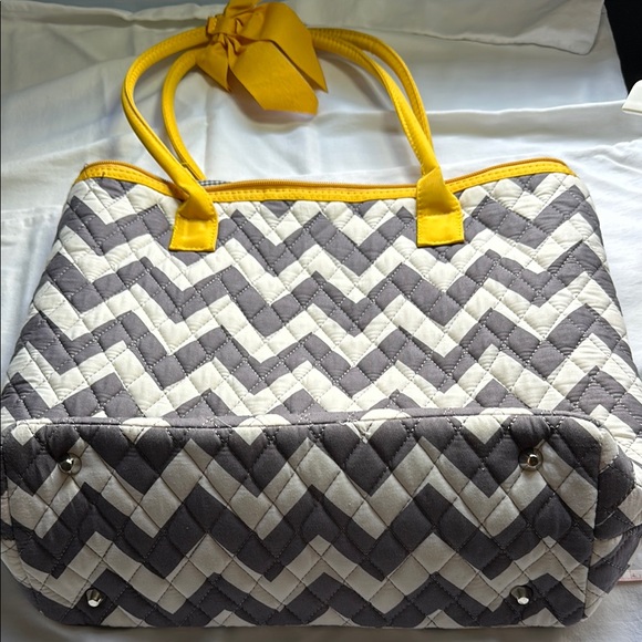 N.Gil Chevron Patterned Quilted Tote Bag - Yellow and Gray Gently Used - Picture 1 of 14